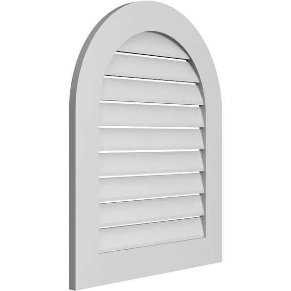 Round Top Surface Mount PVC Gable Vent: Functional, W/ 3-1/2W X 1P Standard Frame, 26W X 32H